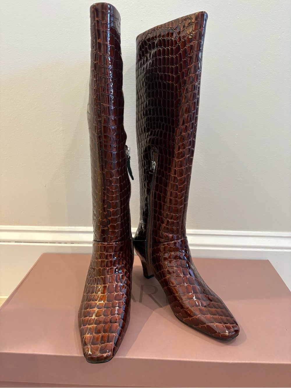 SARTO by Franco Sarto Andria Brown Croc Leather Knee High Boots Size 6M NIB - Picture 5 of 11